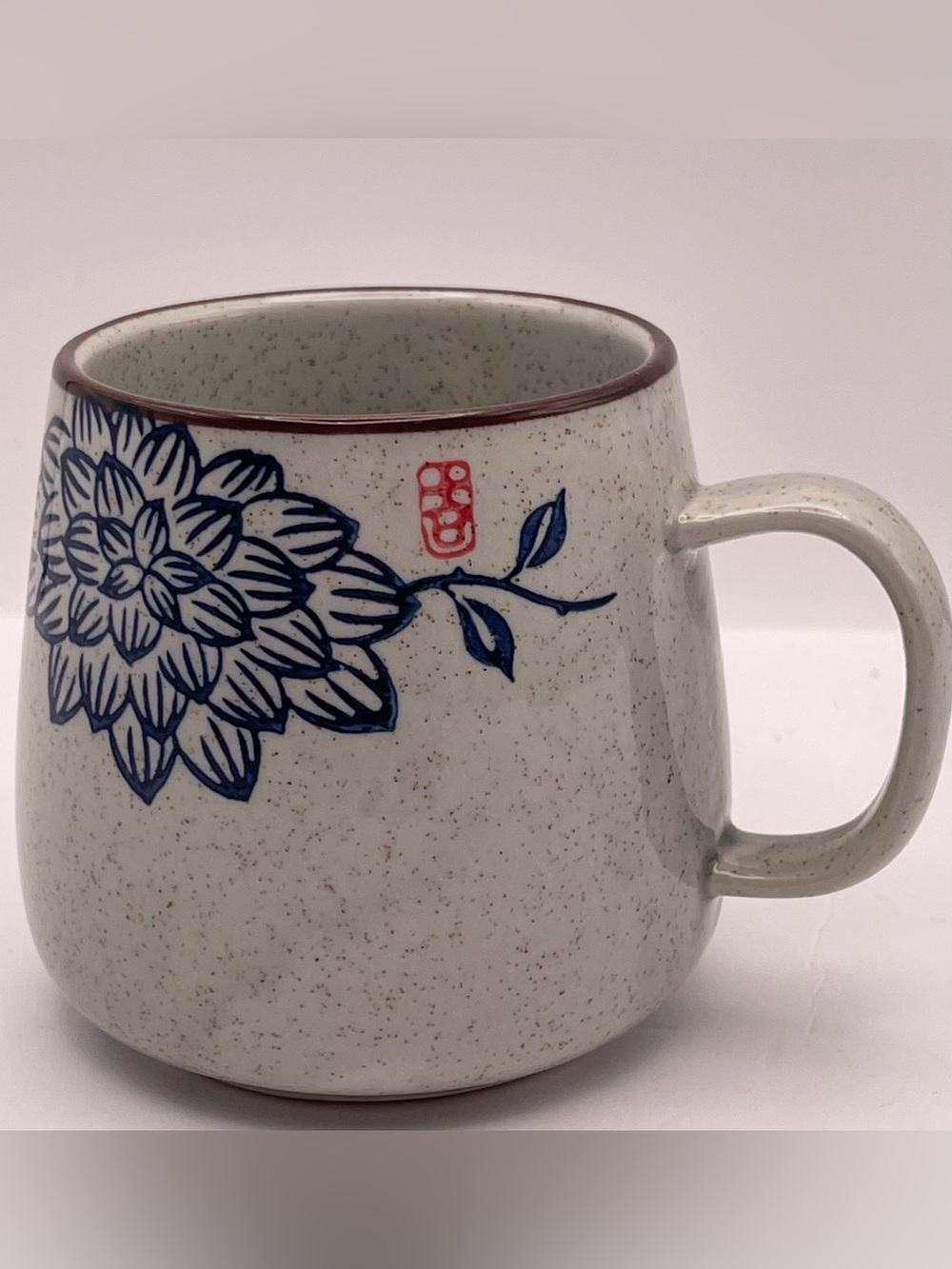 Japanese Style Speckled Floral Ceramic Mug | Blue Grey Pottery Coffee Cup